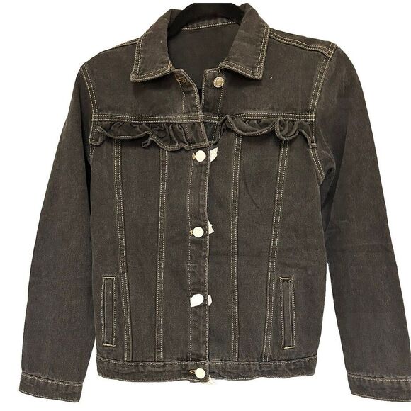 Black Jean Jacket With Ruffle Girls 11-12 Could Fit Woman's Small Rd Description - Picture 1 of 5
